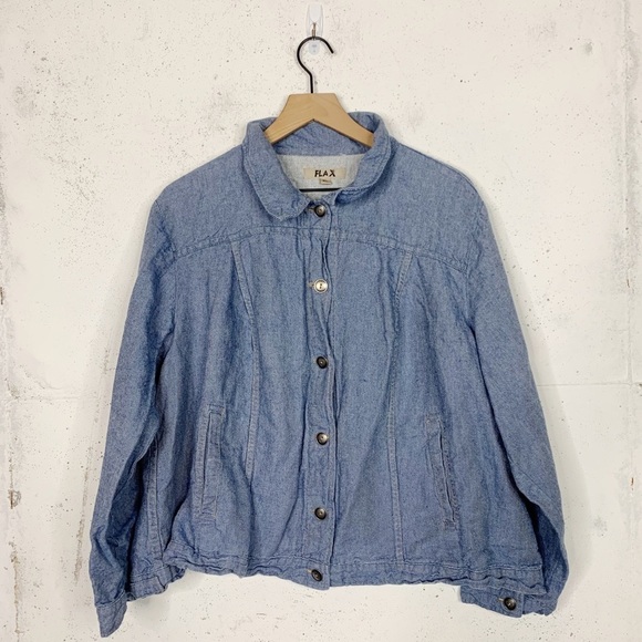Flax Chambray Button Linen Coat Jacket Size XL - Picture 1 of 10